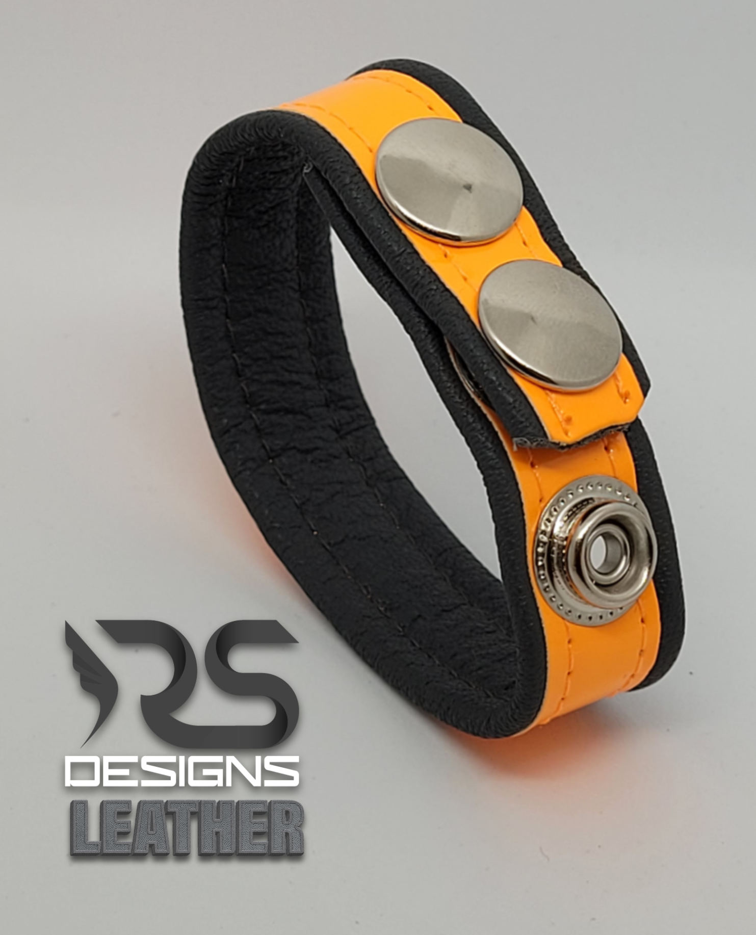 Gray and Orange LEATHER Cockring